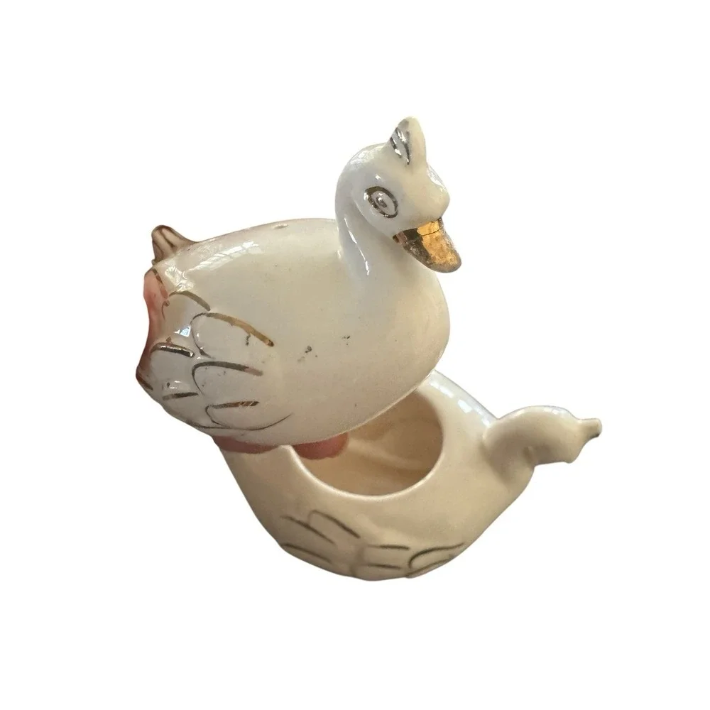 Vintage Ceramic Swan Stacking Salt Pepper Condiment Pot With‎ Spoon